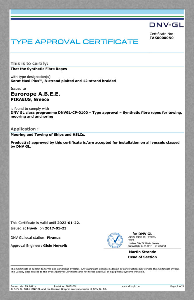DNV Type approval cert TAK00000N0 KARAT MAXI PLUS page 1 / 3